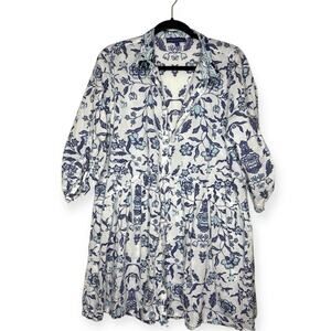 Tuckernuck Ro’s Garden cotton floral mini tunic dress 3/4 sleeves size large